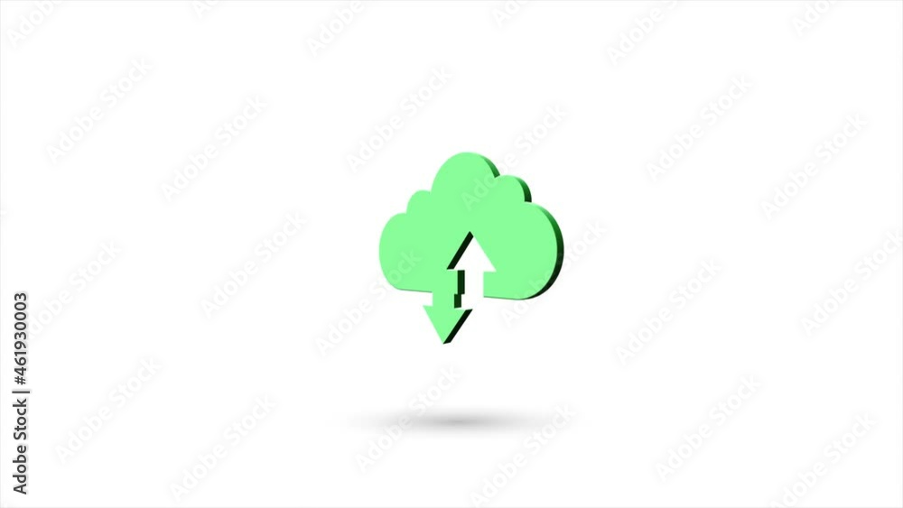 3d animated flat cloud download and upload icon with shadow isolated on white background. Rotating cloud download and upload icon. 4K video motion graphic animation. 3d animated flat cloud download and upload icon with shadow isolated on white background. Rotating cloud download and upload icon. 4K video motion graphic animation.