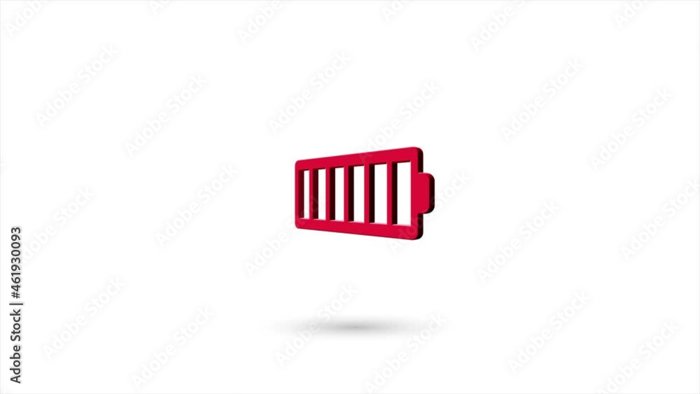 3d animated flat battery icon with shadow isolated on white background. Rotating battery icon. 4K video motion graphic animation.