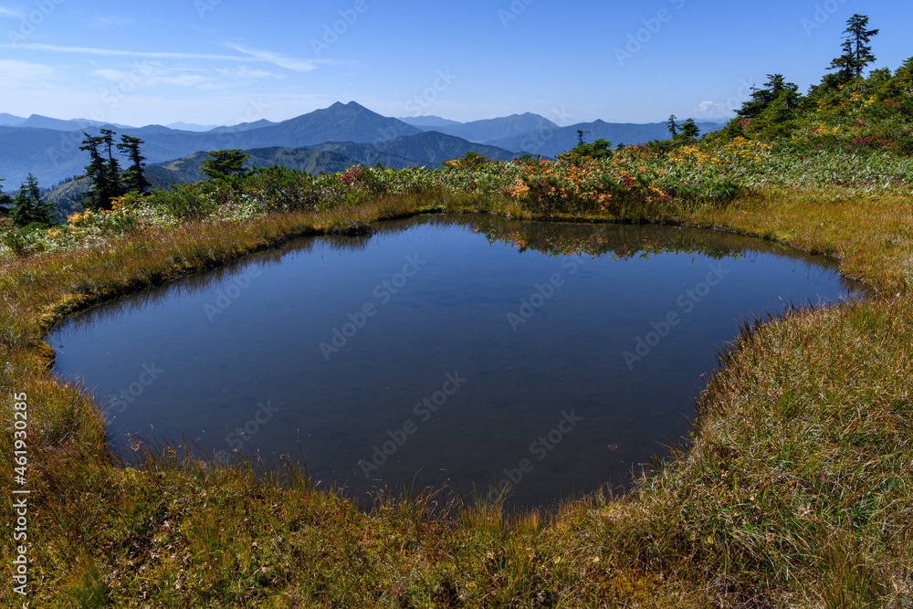会津駒ヶ岳の池塘と燧ヶ岳