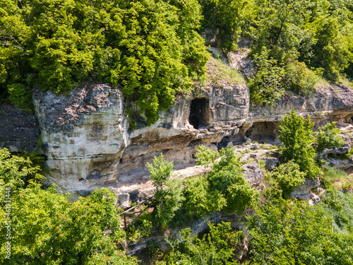 Aerial view of Albotin Rock Monastery, Bulgaria