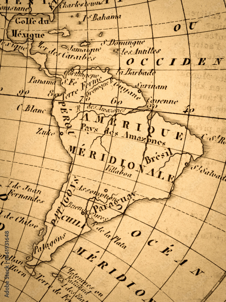 アンティークの世界地図　南米大陸