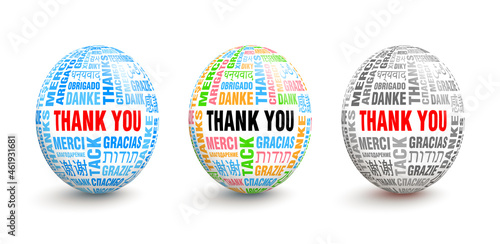 3D balls with words Thanks in different languages