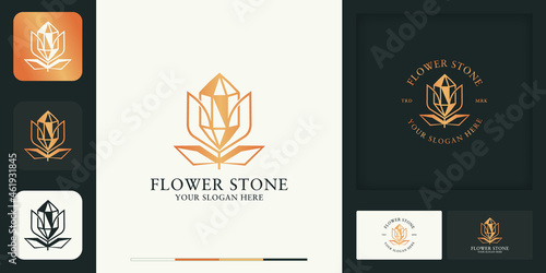 crystal stone flower modern vintage logo design and business card