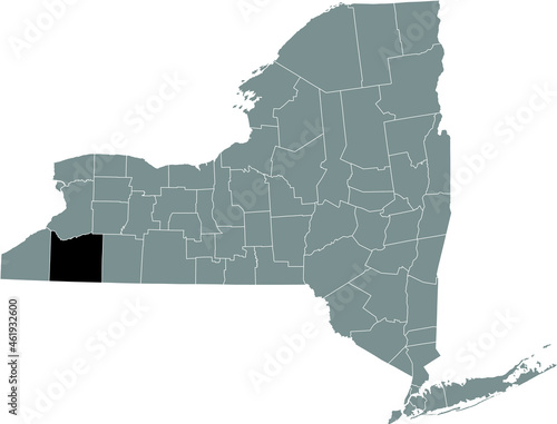 Black highlighted location map of the Cattaraugus County inside gray map of the Federal State of New York, USA photo