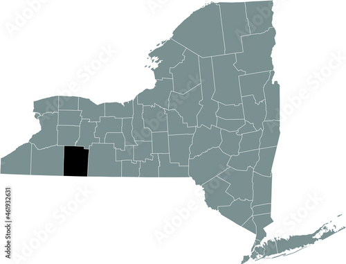 Black highlighted location map of the Allegany County inside gray map of the Federal State of New York, USA