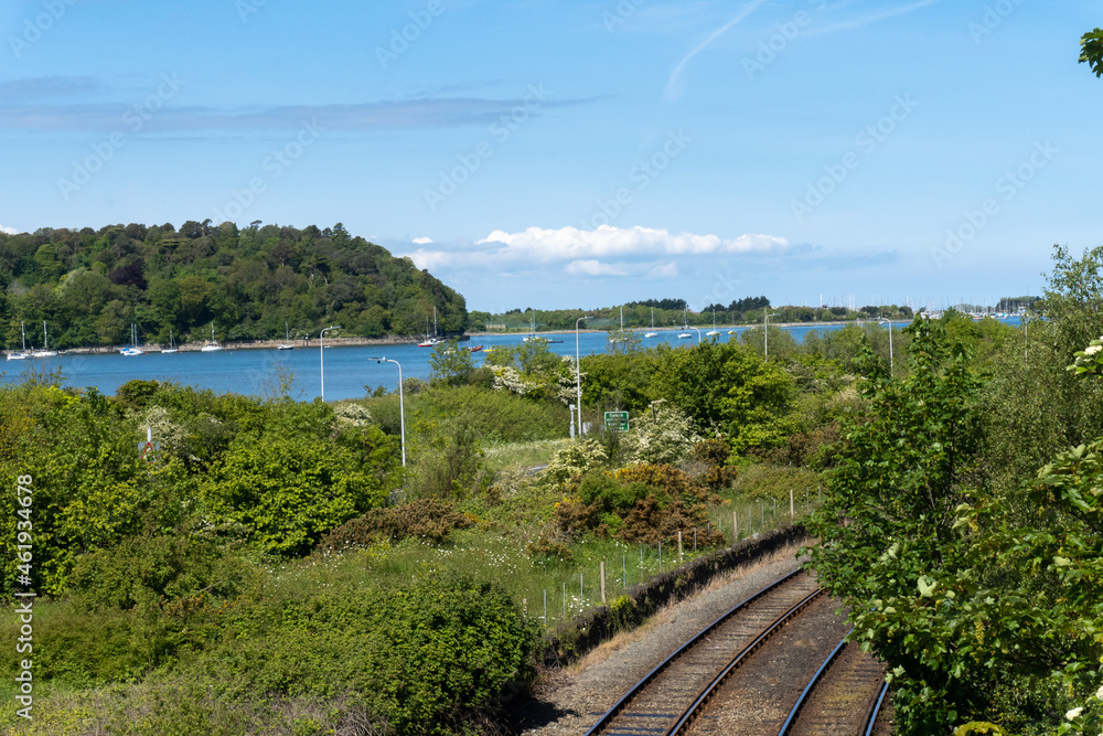 Fototapeta premium Train line along Conwy, North Wales