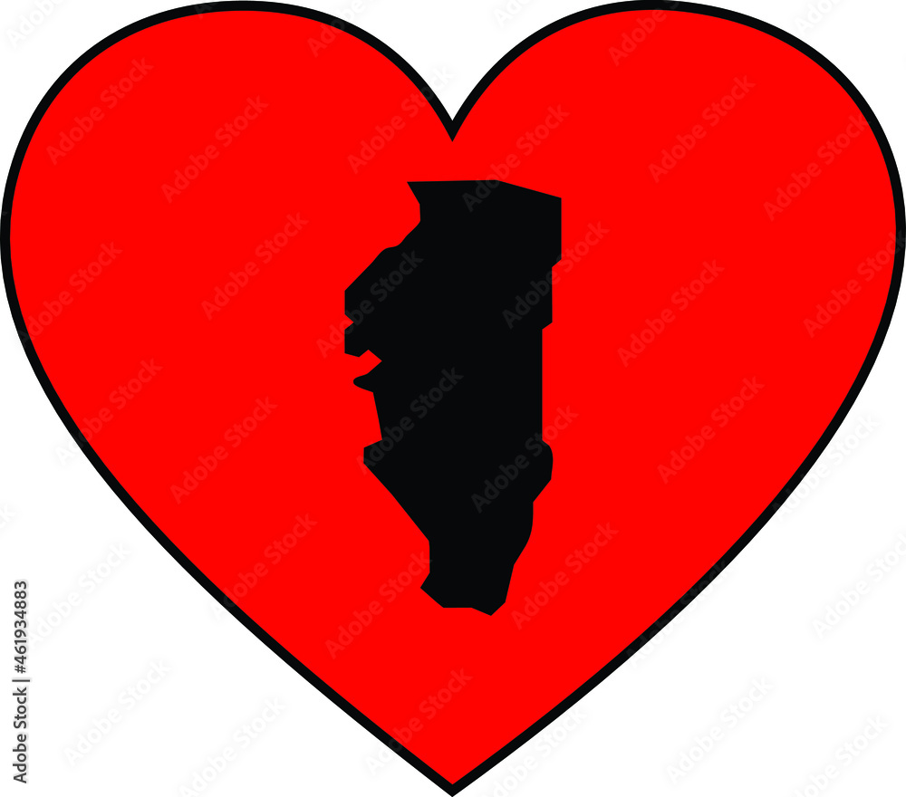 Black map of Gibraltar inside red heart shape with black stroke Black map of Gibraltar inside red heart shape with black stroke