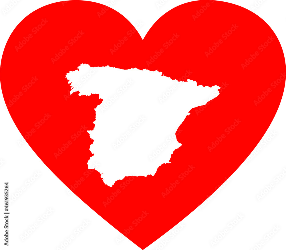 Fototapeta premium White map of Spain inside red heart shape