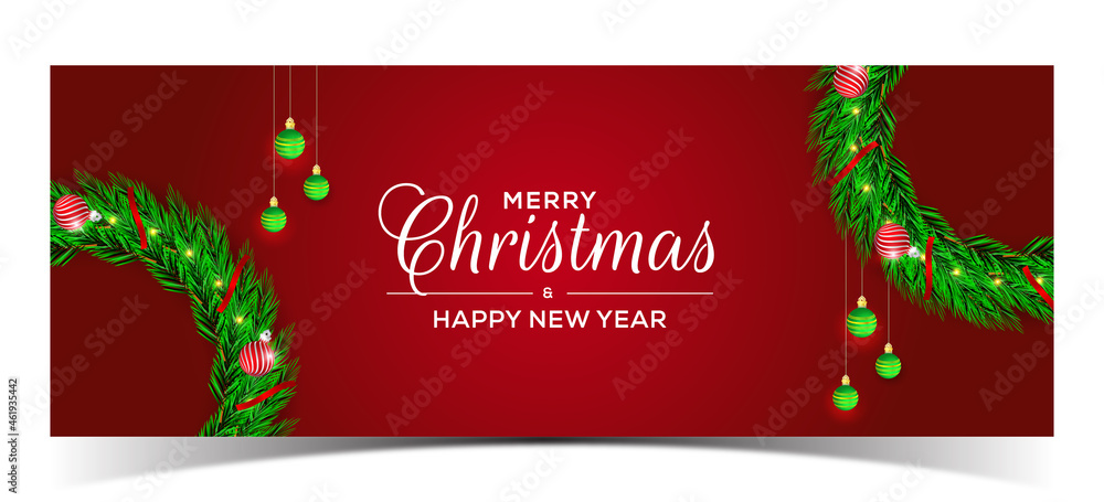 Merry christmas red banner design with wreath Merry christmas red banner design with wreath