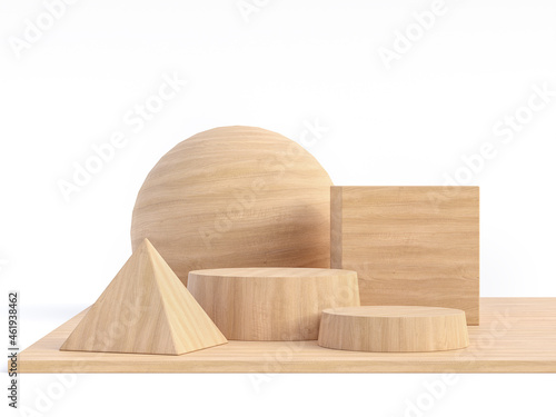 Fototapeta Naklejka Na Ścianę i Meble -  Vareity shape of wooden geomatry isolated on white background 3d render illustration