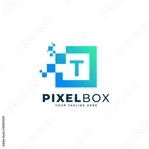 Initial Letter T Digital Pixel Logo Design. Geometric Shape with Square Pixel Dots. Usable for Business and Technology Logos