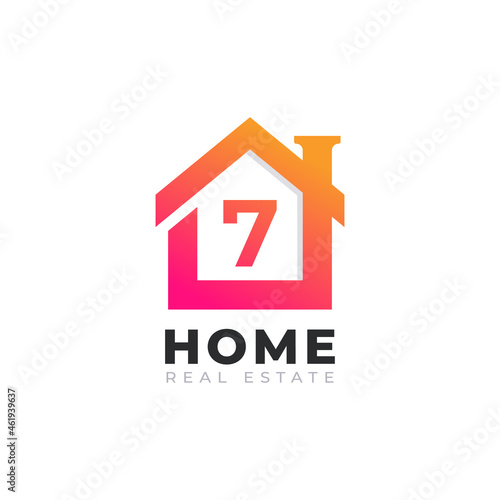 Initial Number 7 Home House Logo Design. Real Estate Logo Concept. Vector Illustration