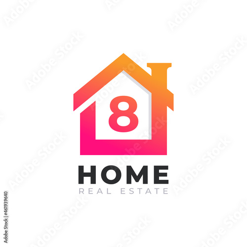 Initial Number 8 Home House Logo Design. Real Estate Logo Concept. Vector Illustration
