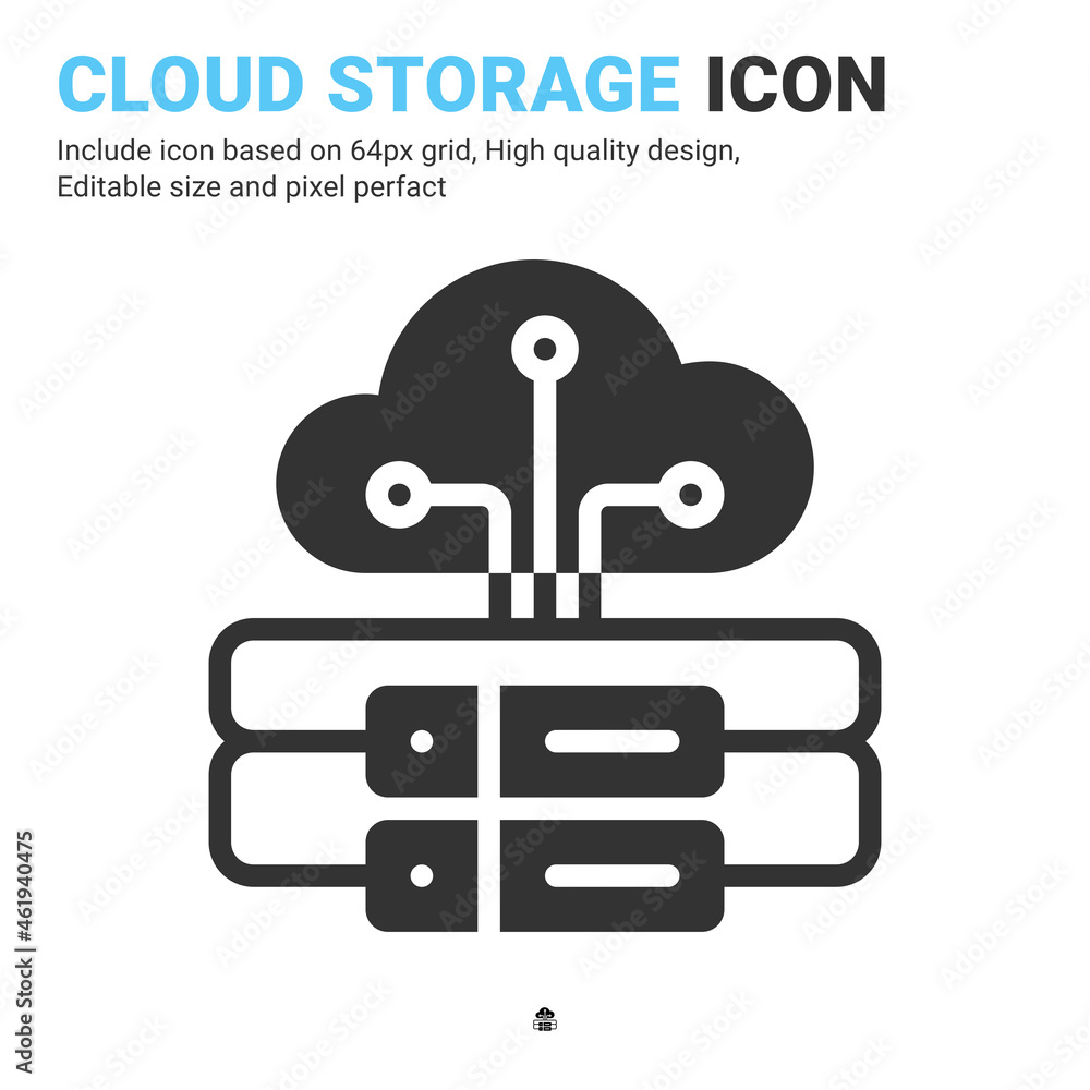 Cloud storage icon vector with glyph style isolated on white background. Vector illustration data server sign symbol icon concept for digital IT, logo, industry, technology, apps, web and project Cloud storage icon vector with glyph style isolated on white background. Vector illustration data server sign symbol icon concept for digital IT, logo, industry, technology, apps, web and project