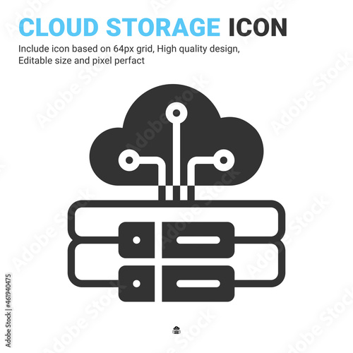 Cloud storage icon vector with glyph style isolated on white background. Vector illustration data server sign symbol icon concept for digital IT, logo, industry, technology, apps, web and project
