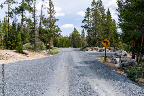 Newly graded gravel road near Fiddlers Lake and the Little Popo Agie River outside of Lander, Wyoming