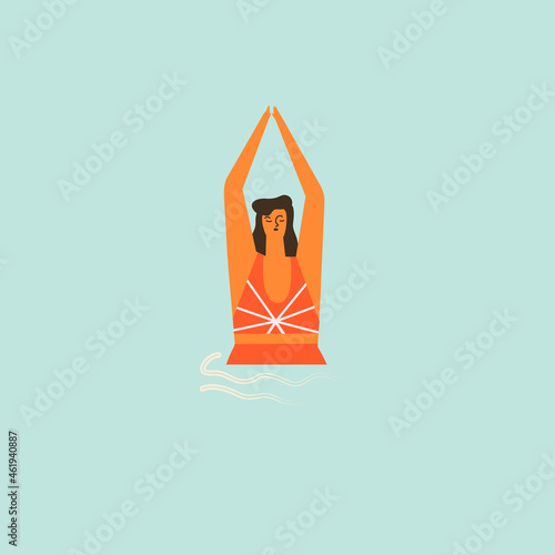 Summer poster with a girl jumping into the water poster or t shirt print. Vector illustration