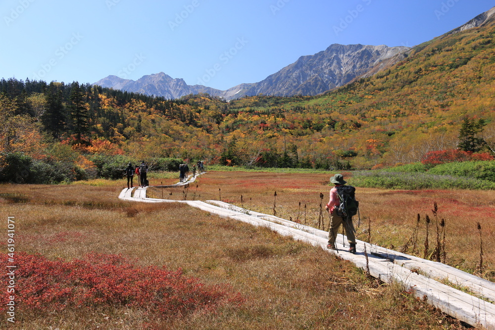 北アルプスの秋　紅葉の栂池自然園トレッキング　白馬岳