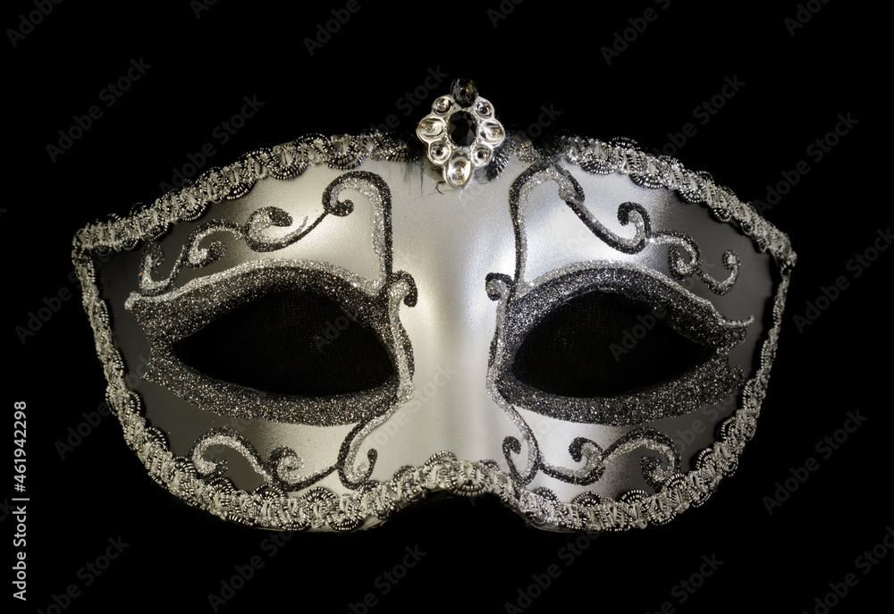 Silver Dominance Masquerade Mask Isolated Against Black Background