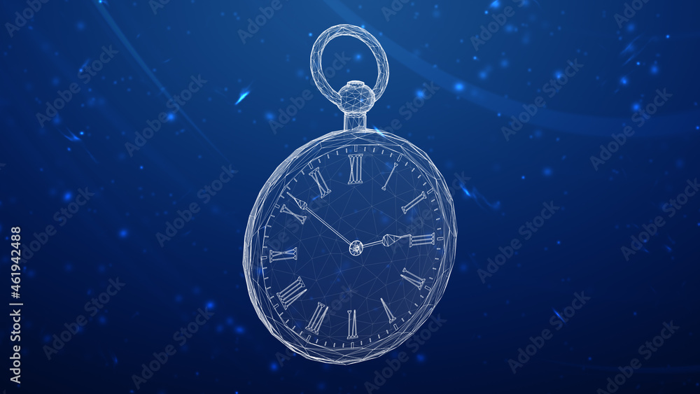 Three-dimensional pocket watch isolated on blue background. 3D illustration. Three-dimensional pocket watch isolated on blue background. 3D illustration.