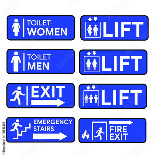 Vector sign lift men women, exit stairs, exit door