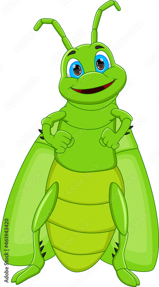 Obraz premium cartoon cute grasshopper isolated on white background