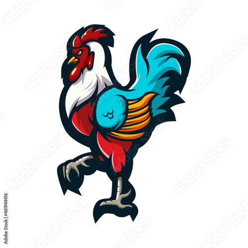 Chicken rooster mascot logo design illustration vector isolated on white background