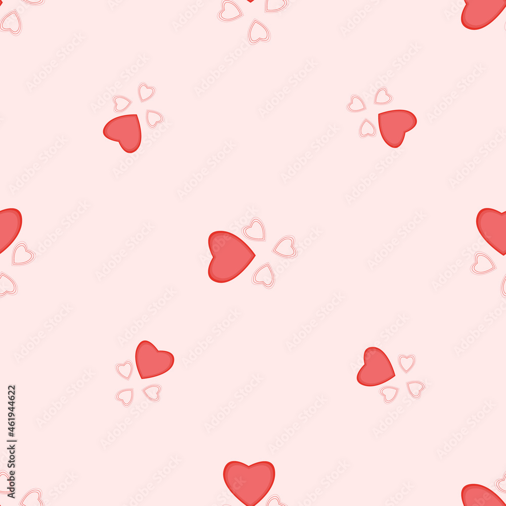 Romantic hearts seamless pattern. Red, rose childish, baby drawing from hearts. For kids prints, textiles, bed linen. Modern, trendy Valentine's Day pattern.  Hearts for the holiday, clothes. Vector 