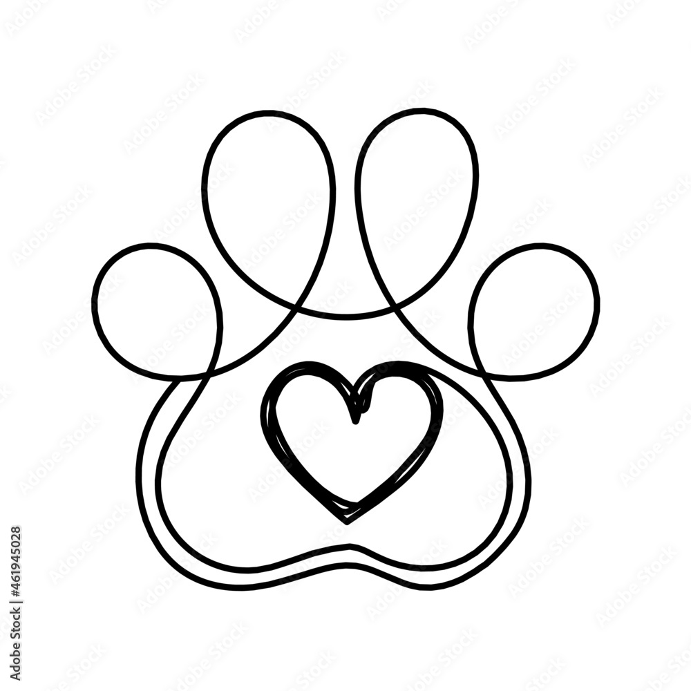 Silhouette of abstract paws as line drawing on white. Vector Silhouette of abstract paws as line drawing on white. Vector