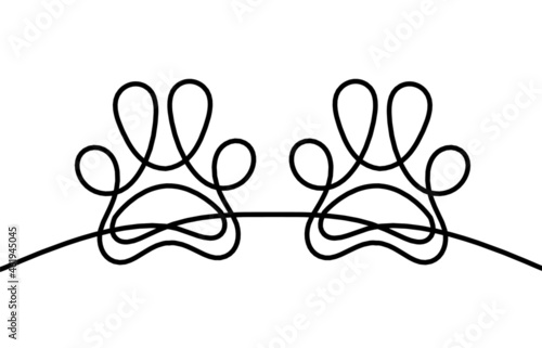 Silhouette of abstract paws as line drawing on white. Vector