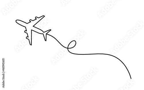 Abstract plane as line drawing on white as background. Vector