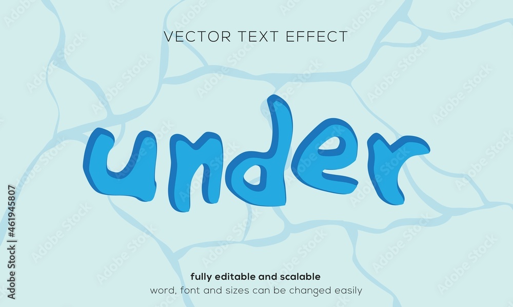 Under vector text effect, simple dan fun blue underwater text style typoghraphy.
