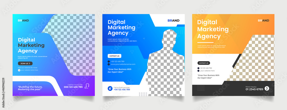 Professional business digital marketing agency social media post template collection - obrazy, fototapety, plakaty 