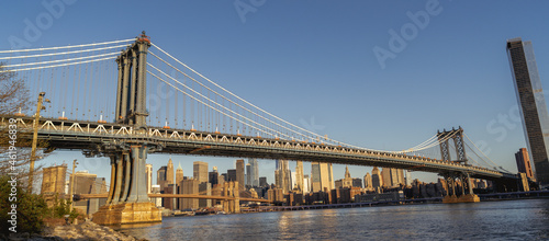Manhattan bridge over the river Brooklyn New York panoramic urban travel morning beautiful 