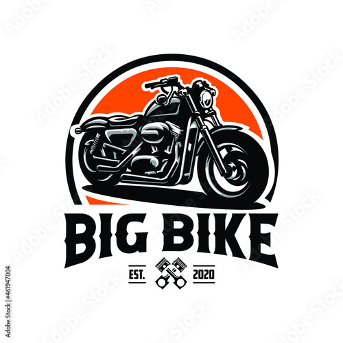 Big bike motorcycle club emblem circle logo label template. Best for motorbike club logo design