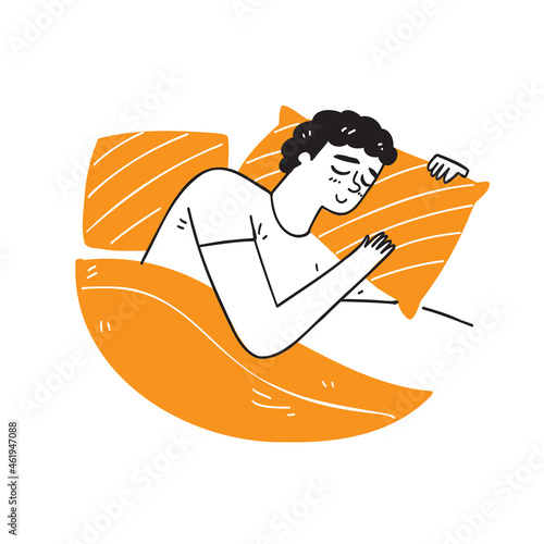 Young man sleeping with orange pillow