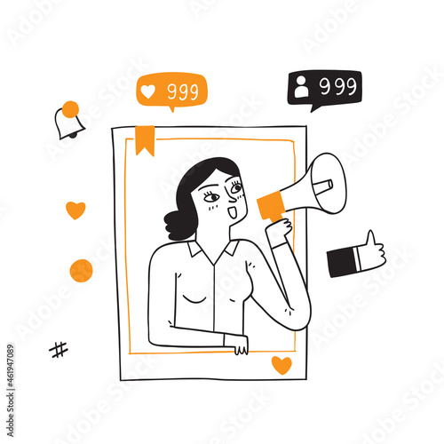 Social Media Networking Concept. Man with Megaphone