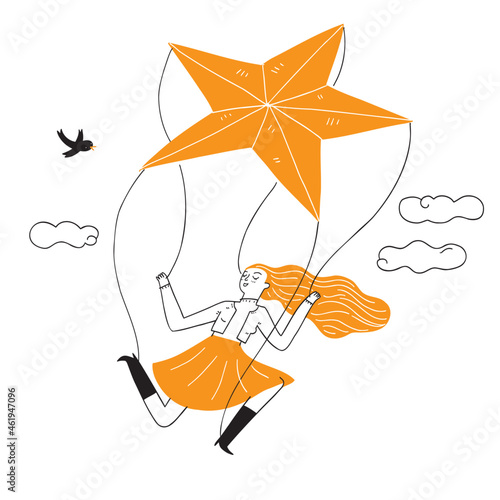Young girl puppet is played by an orange star.