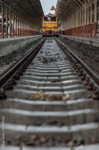 Chiangmai, Thailand - Sep 08, 2020 : The train is parked at platform waiting for passengers in Chiang mai railway station. Thailand, No focus, specifically.