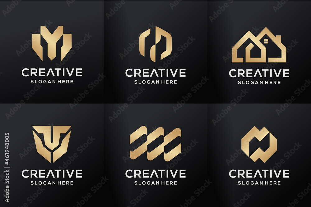 Set of letter M luxury gold logo design inspiration