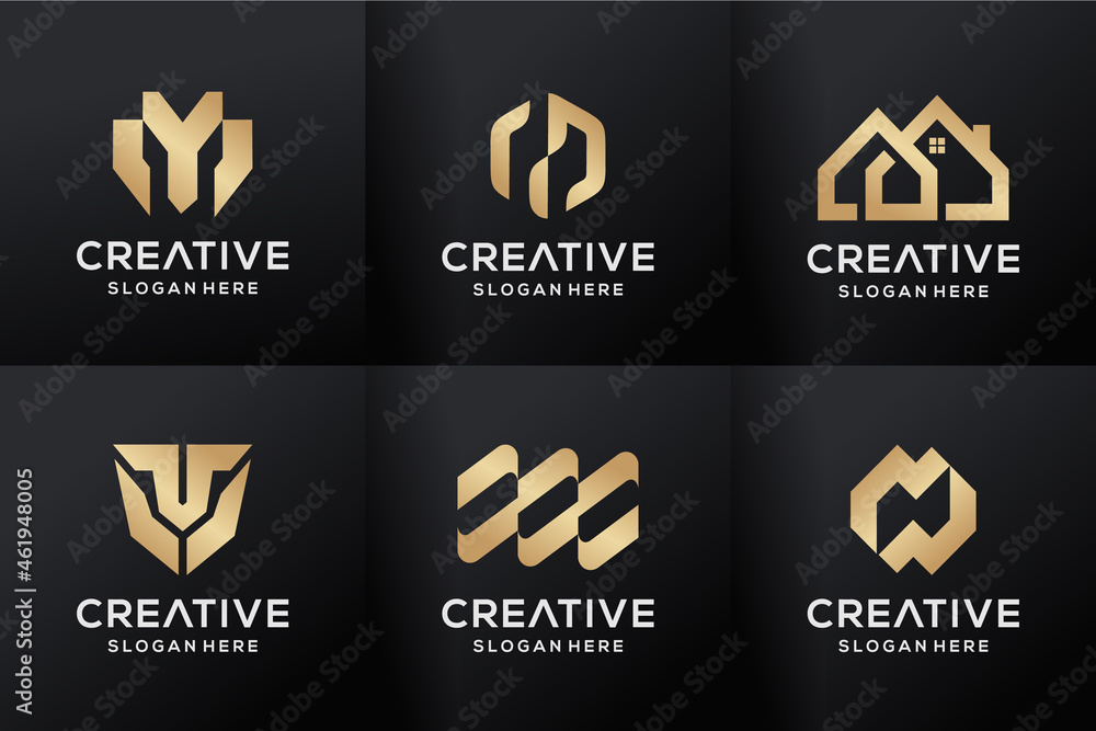 Set of letter M luxury gold logo design inspiration Set of letter M luxury gold logo design inspiration