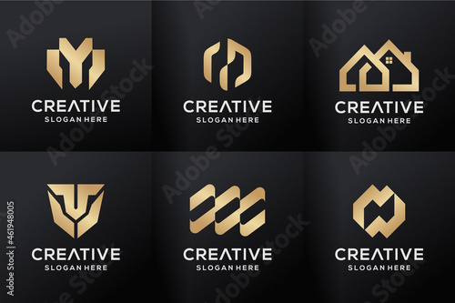 Set of letter M luxury gold logo design inspiration