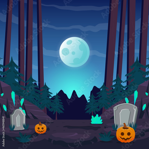 Happy Halloween. Witch Woman Wears Fancy Dress and Diamond Wand to do Trick or Treat in Moonlight.