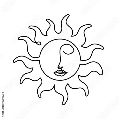 Abstract sun as line drawing on white background