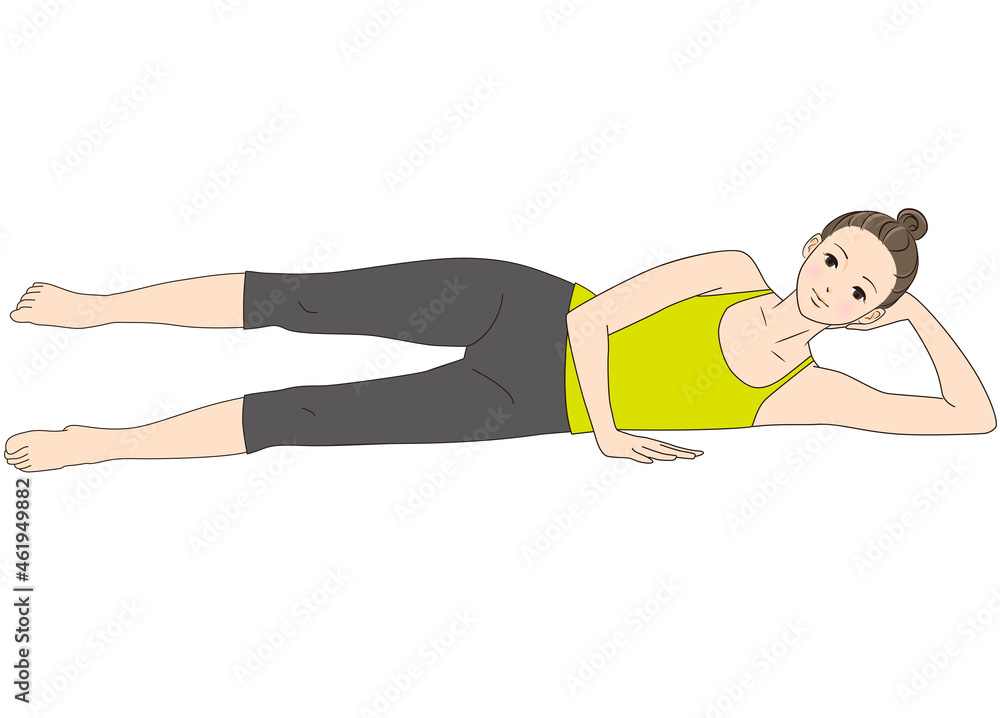 Pilates, pose illustration, Side kick small circle Pilates, pose illustration, Side kick small circle