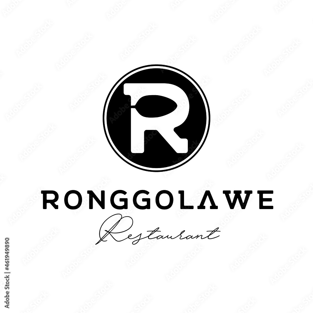 Initial Letter R with Spoonbfor Restaurant logo design Initial Letter R with Spoonbfor Restaurant logo design