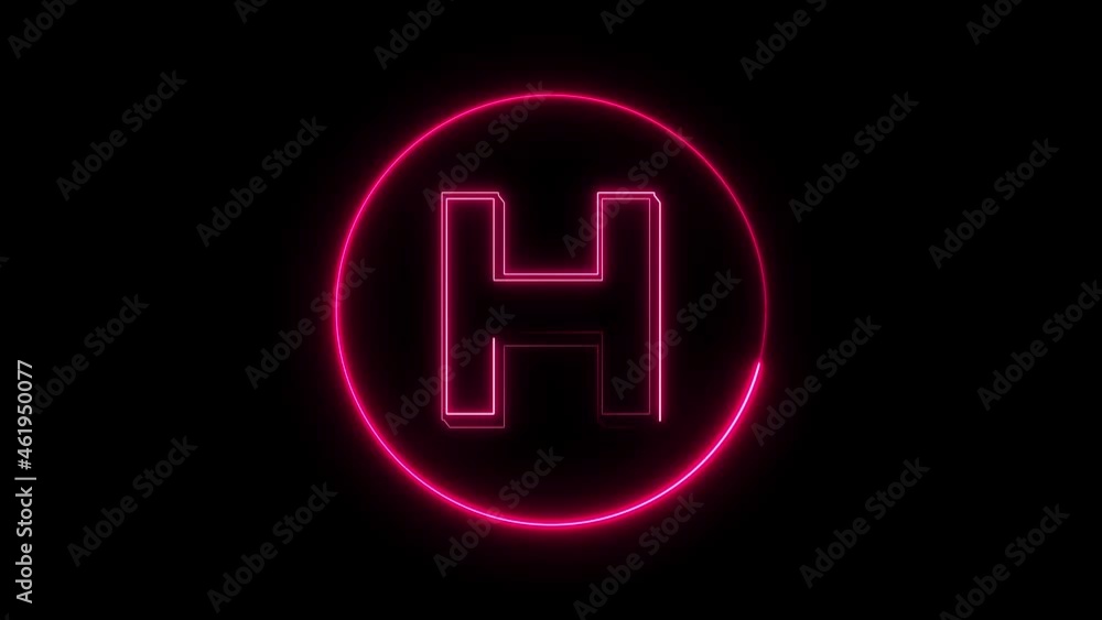 Neon font letter H uppercase appear in center and disappear after some time. Animated pink neon alphabet symbol on black background. Neon font letter H uppercase appear in center and disappear after some time. Animated pink neon alphabet symbol on black background.