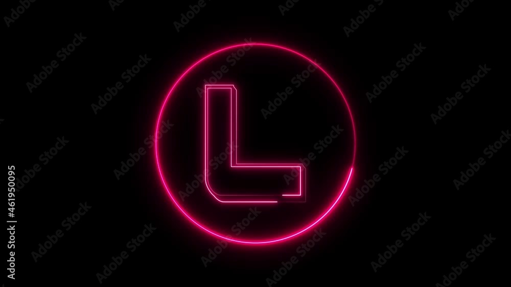 Neon font letter L uppercase appear in center and disappear after some time. Animated pink neon alphabet symbol on black background. Neon font letter L uppercase appear in center and disappear after some time. Animated pink neon alphabet symbol on black background.