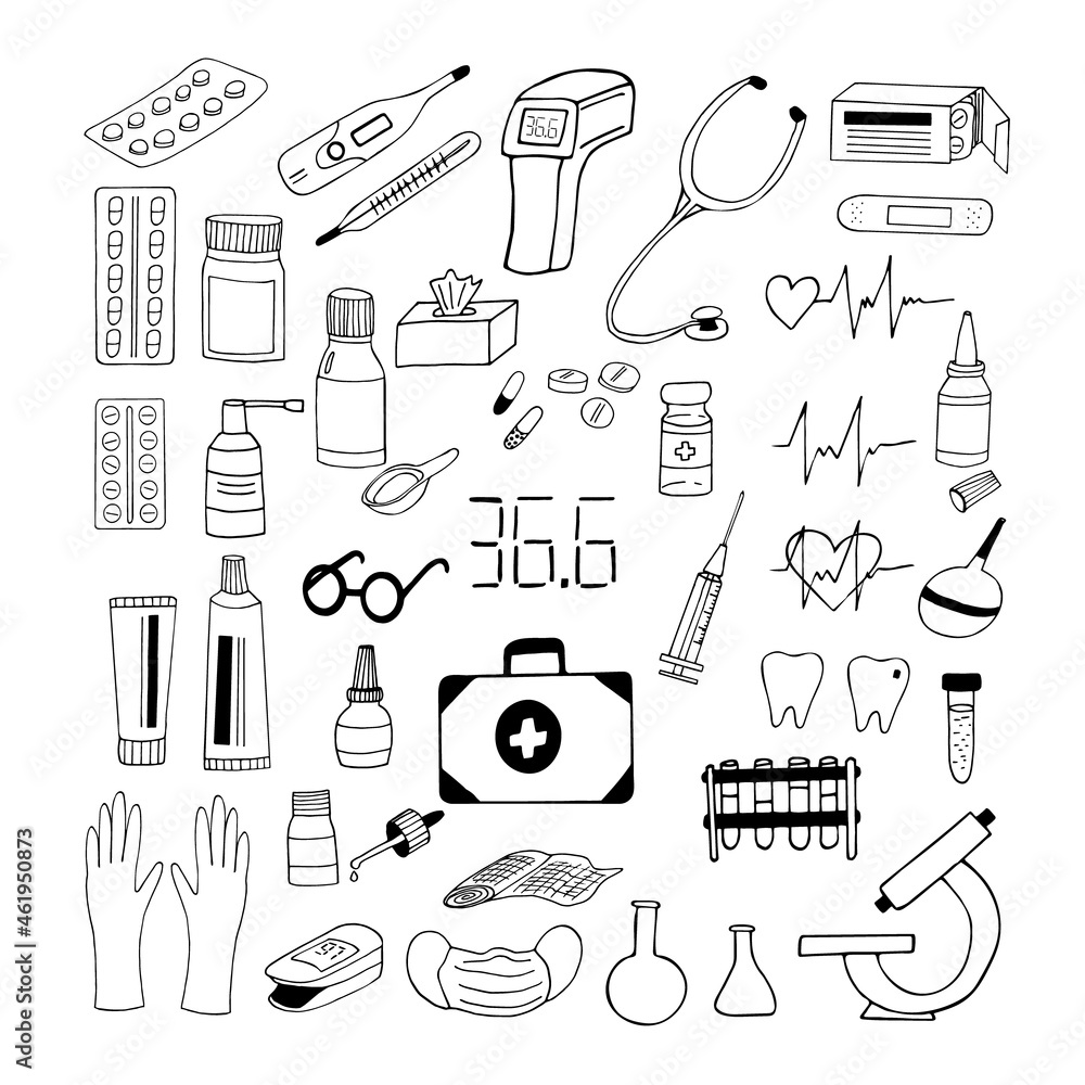 medical set hand drawn doodle. vector, scandinavian, nordic, minimalism, monochrome. set icon. medicine, health, treatment. medical set hand drawn doodle. vector, scandinavian, nordic, minimalism, monochrome. set icon. medicine, health, treatment.