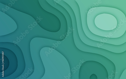 Papercut multi layers 3D green gradient color texture vector background. Abstract topography concept design or flowing liquid illustration for website template.
